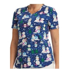Penguin Playtime Holiday Scrub Star Women V neck Top Sz XL