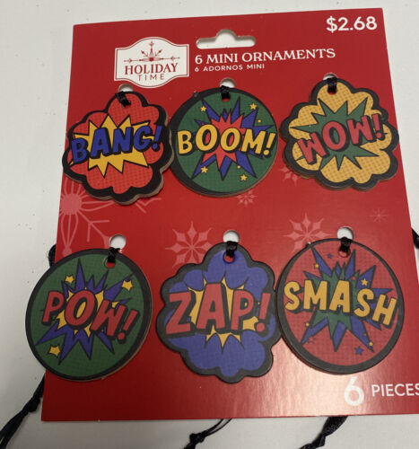 Comic Book Graphic Novel Bang Pow Zap Ornament set of 6 New with Tags - Picture 1 of 2