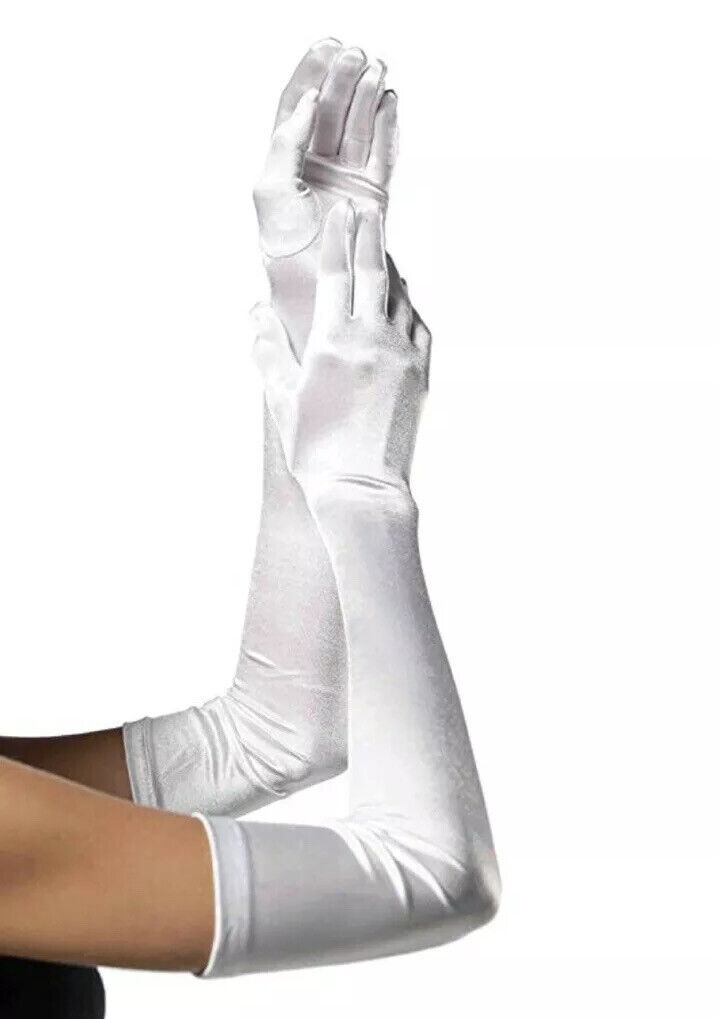 NEW- Leg Avenue Extra Long White Satin Gloves Womens’s One Size, Style: 16B