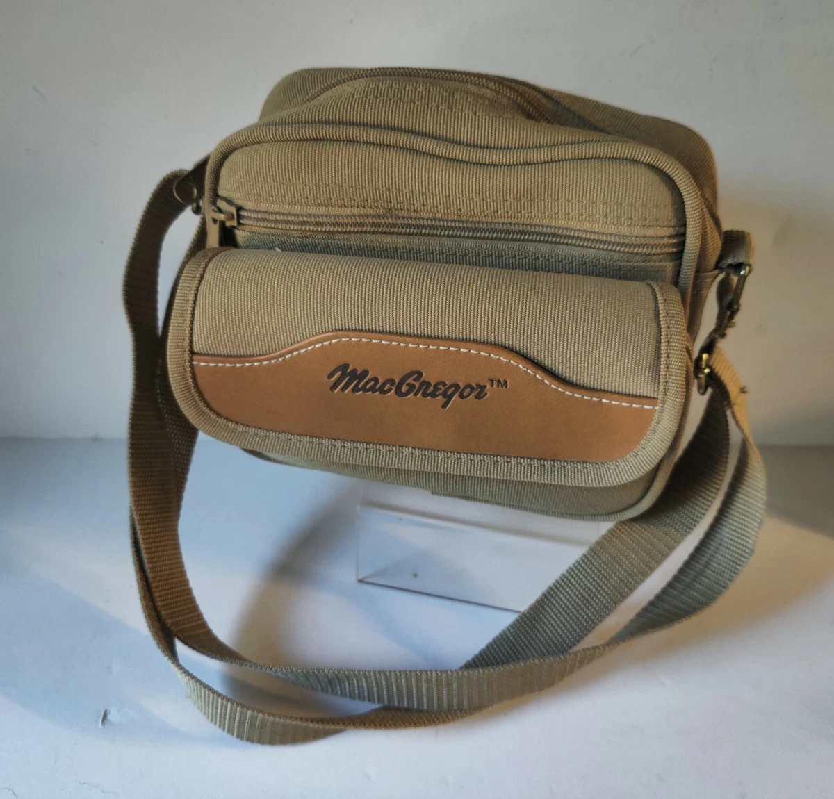 MacGregor Tan Canvas Padded Camera Bag Adjustable Strap Zip Pockets VINTAGE EUC