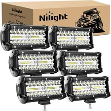 Nilight LED Pods 6PCS 6.5 Inch 120W Light Bar Triple Rows Spot Flood Combo Light