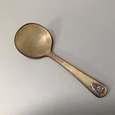 Antique Tea Caddy Spoon Carved Horn & Silver Monogrammed Cartouche Shield 'N' - Image 1 of 4
