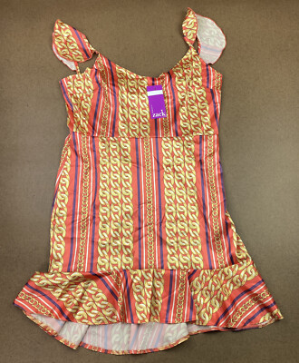 John Zack Women's Size 10 Orange Chain Pint Frilly High Low Mini Dress NWT