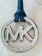 MICHAEL KORS LARGE SILVER MK LOGO CHARM STEEL BLUE SAFFIANO LEATHER HANDBAG FOB