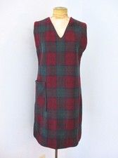 Vtg 60s Red Green Blue Tartan Plaid Soft Wool Tweed Tunic Tank Dress Pocket M/L