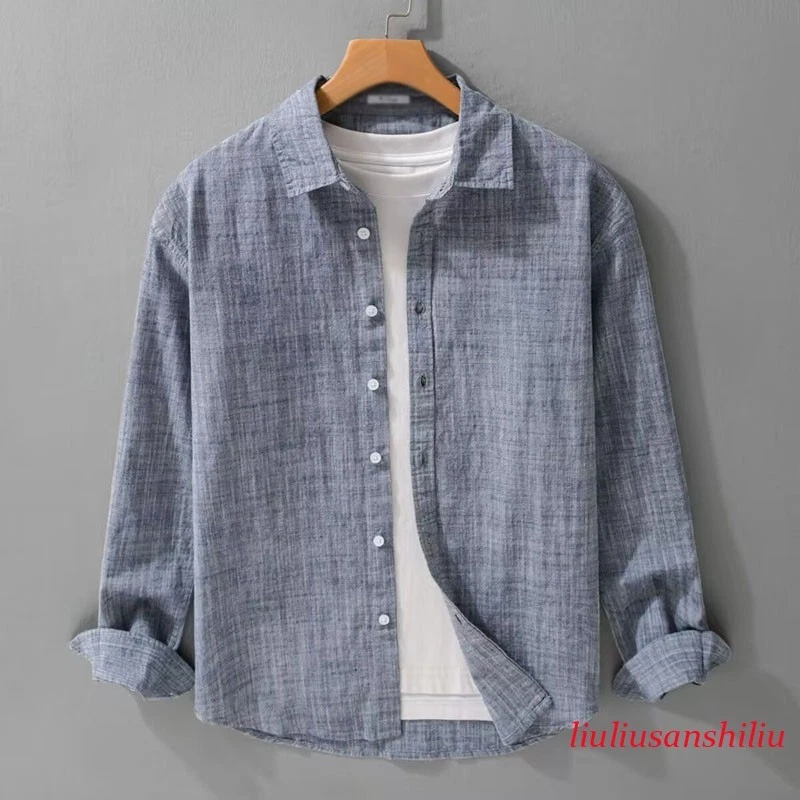New Mens Casual Cotton Linen Shirts Long Sleeve Retro Tops Loose Button Shirts