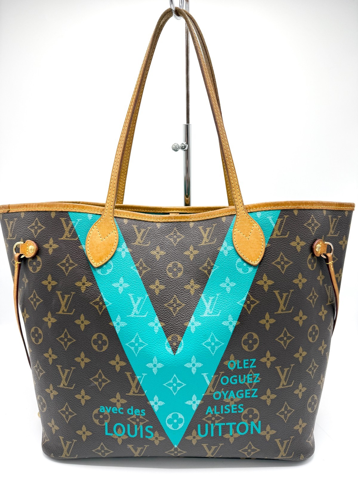 Louis Vuitton Monogram Turquoise V Neverfull MM Brown Handbag Ebay Live