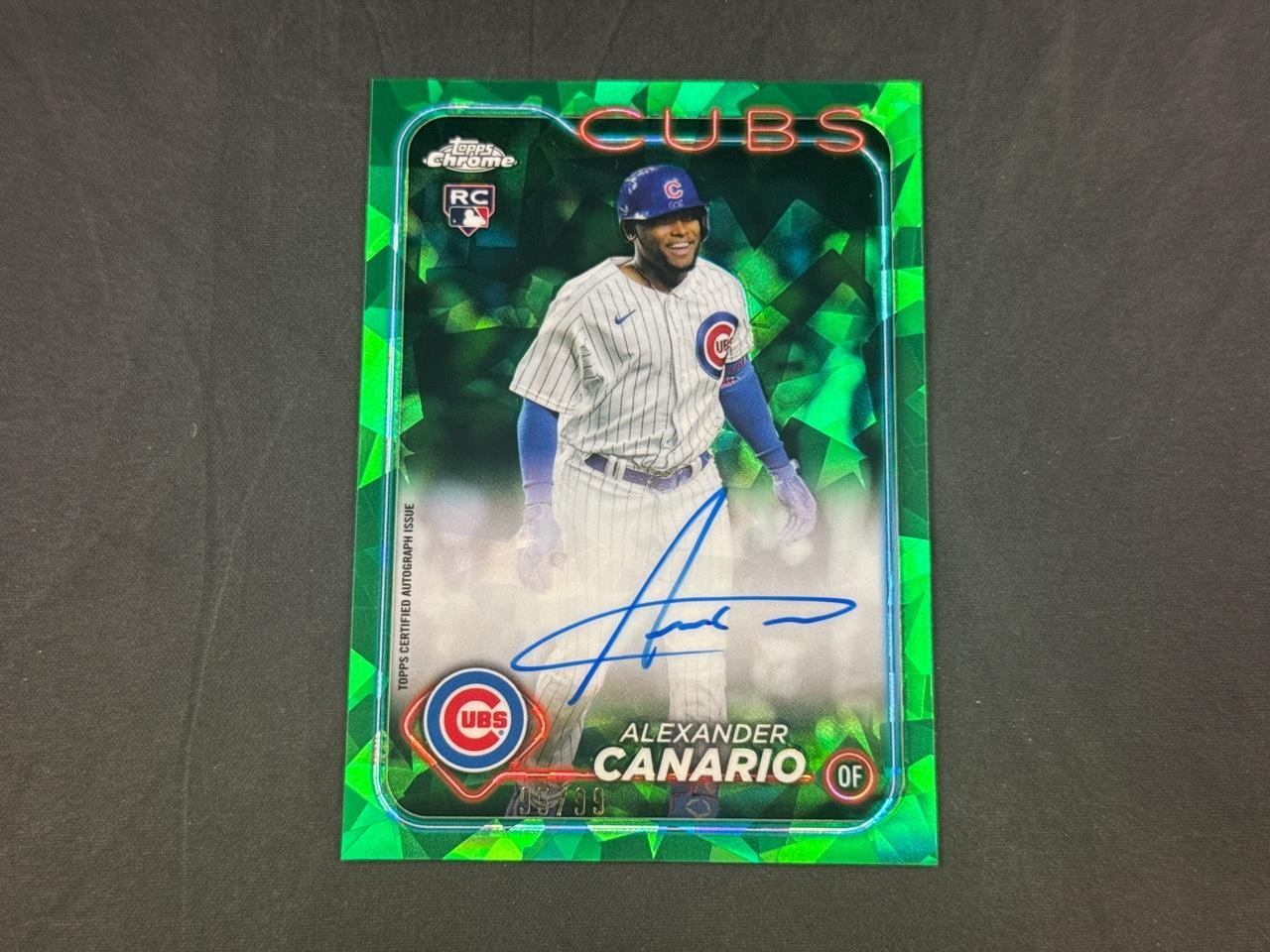 2024 TOPPS CHROME ALEXANDER CANARIO ROOKIE GREEN SAPPHIRE REFRACTOR AUTO 95/99