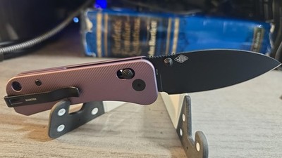 We Knife Banter 2 23075-2 Purple Aluminum Black CPM S35VN Blade Cross Bar Lock