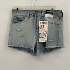 Rewash The Riley High Rise Distressed stripe Denim Shorts Light Wash Size 7 NWT
