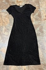 En Focus Studio Black Glitter Print V-Neck Maxi Dress Party Gown Size 8 Vintage