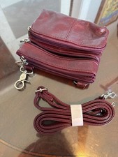 Multizip Leather Crossbody Wallet Organizer Burgundy Wine Detachable Strap 66-30