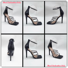SALE BLACK SIZES 4-8 DIAMANTE TRIM STRAPS HIGH STILETTO HEEL SQUARE TOE SANDALS