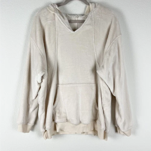 OFF WHITE Felpa con cappuccio Easel donna piccola avorio pile pelliccia pullover morbido caldo fuzzy oversize