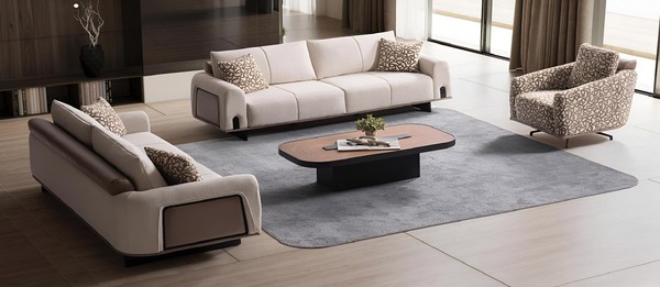 Moderne Wohnzimmer Couchgarnitur Edle Dreisitzer Sofas Stoffsessel-image