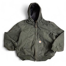 Carhartt Men J244 MOS Canvas Full Zip Jacket Quilted Lining Insulated Green Sz L