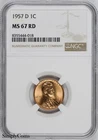 1957-D Lincoln Wheat Penny NGC MS67 RD BU Uncirculated Cent GEM