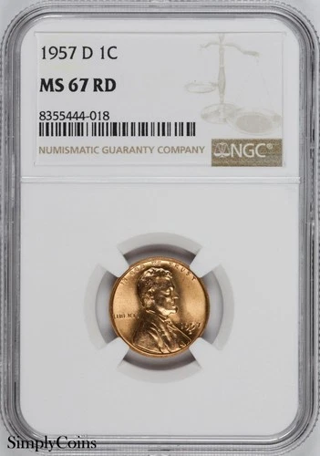 1957-D Lincoln Wheat Penny NGC MS67 RD BU Uncirculated Cent GEM
