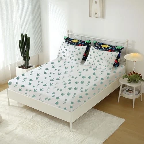 Kids Boys Comforter Set Size 7 Piece Bed in a Bag Colorful Dino Full Dinosaur - Image 4 of 4