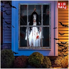 Halloween Window Cover Decorations Scary Fabric Clings Creepy Door Curtain