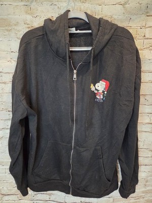 Peanuts Snoopy Christmas Full Zip Up Sweatshirt Size Large Black Unisex