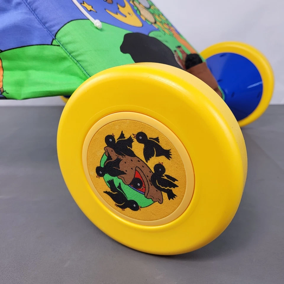 Vintage Baby Walker Push Along Toy With Soft Fabric Multicoloured On Wheels UK - Image 3 of 4
