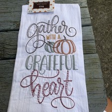 Fall Theme Kitchen Towel Fall Pumpkin Gather Great full Heart 16 X 26 T13