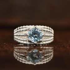 Dainty Blue Topaz 925 Sterling Silver Ring, Handmade December Birthstone Ring