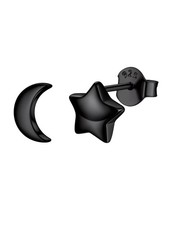 Moon and Star Earrings Black Stud Earrings for 925 Sterling Silver Moon Star ...