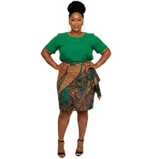Women s Ankara Wrap Skirt Green Orange Design Size XL Traditional Style NWT