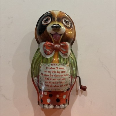 Mattel Vintage Tin Litho Dog Musical Toy Wind Up For Parts Or Repair Where Oh