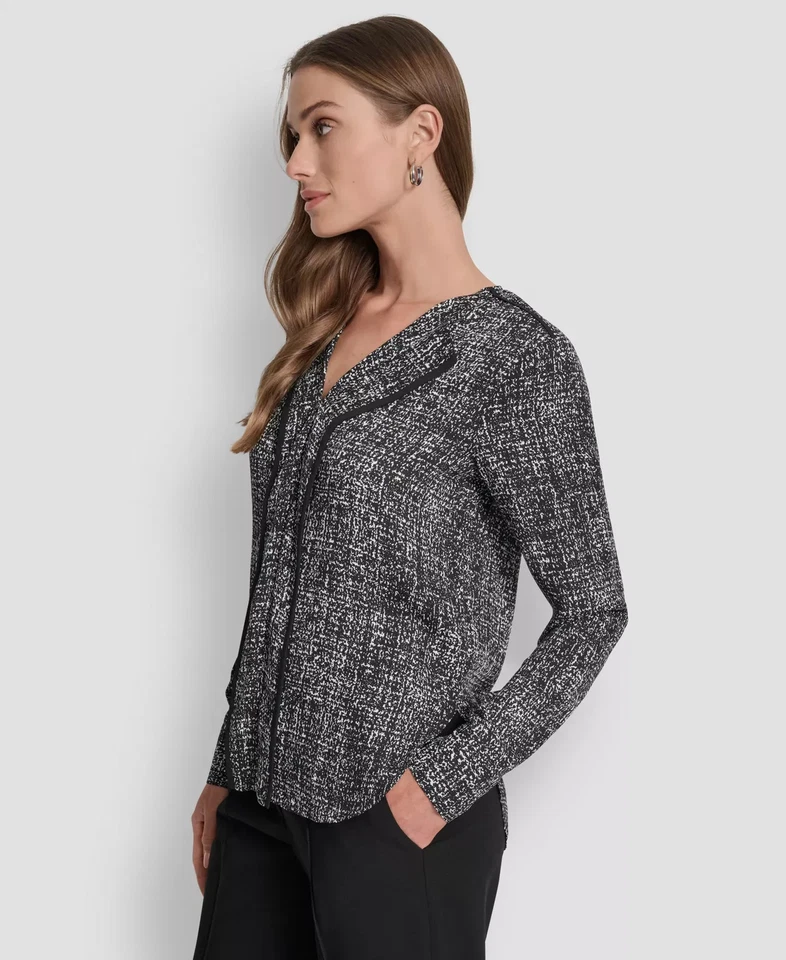Top para mujer DKNY talla M estampado ribete en contraste cuello en V Foto 3 de 4