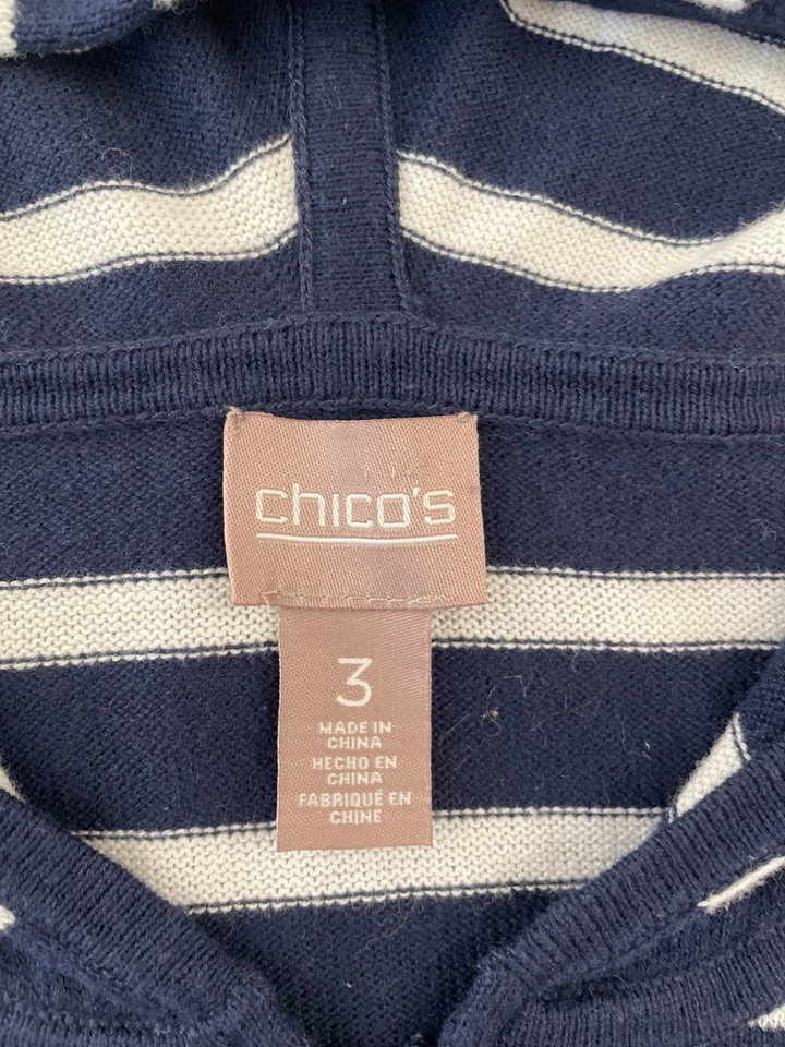 Chico's Womens Navy Blue Striped Casual Comfort Full Zip Hoodie Size 3 US XL - Image 3 of 4