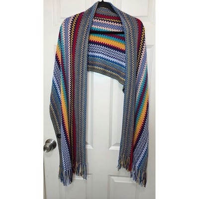 NEW Missoni Knit Scarf Wrap Womens OS Multicolor Zigzag Chevron Wool Blend Italy