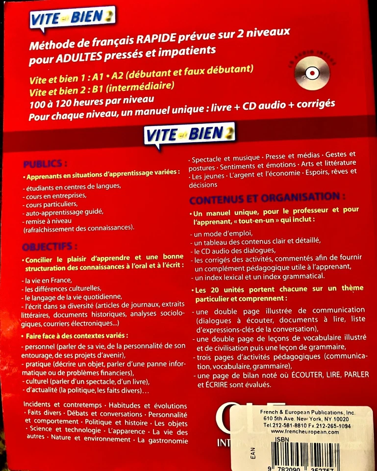 VITE ET BIEN LIVRE 2 + CD AUDIO + CORRIGES 2 (LEVEL B1) - VERY GOOD - Image 2 of 4