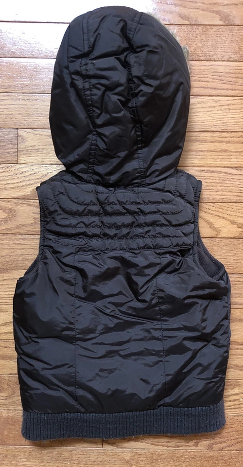 Antiguo Chaleco Chaqueta de Invierno con Capucha de Piel Marrón Azul Marino Niñas Pequeño - Usado - Buen Estado Foto 2 de 4