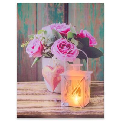 Wandbild LED Kunstdruck mit Beleuchtung Rose & Lampe 30x40 cm Batterie Timer