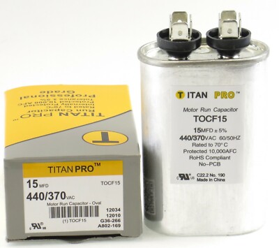 Titan Pro TOCF15 Run Capacitor 15MFD 440/370 OVAL