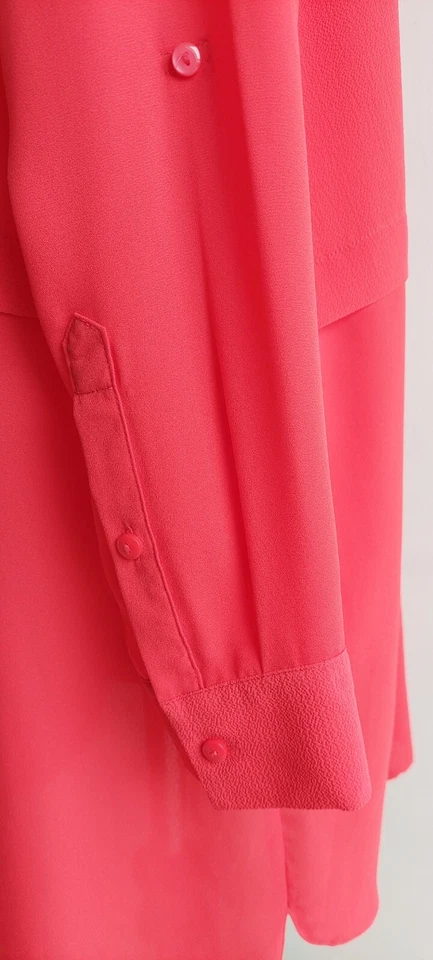 ☆ The Collection at Debenhams Size 16 Long Blouse Top Coral Red Crepe Chiffon - Image 3 of 4