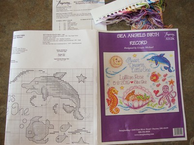 SEA ANGELS BIRTH RECORD Counted Cross Stitch Kit Imaginating #3212K no fabric