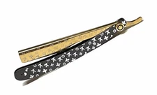 Golden Black Cool Pattern Straight Edge Barber Razor Folding Shaving Knife Blade