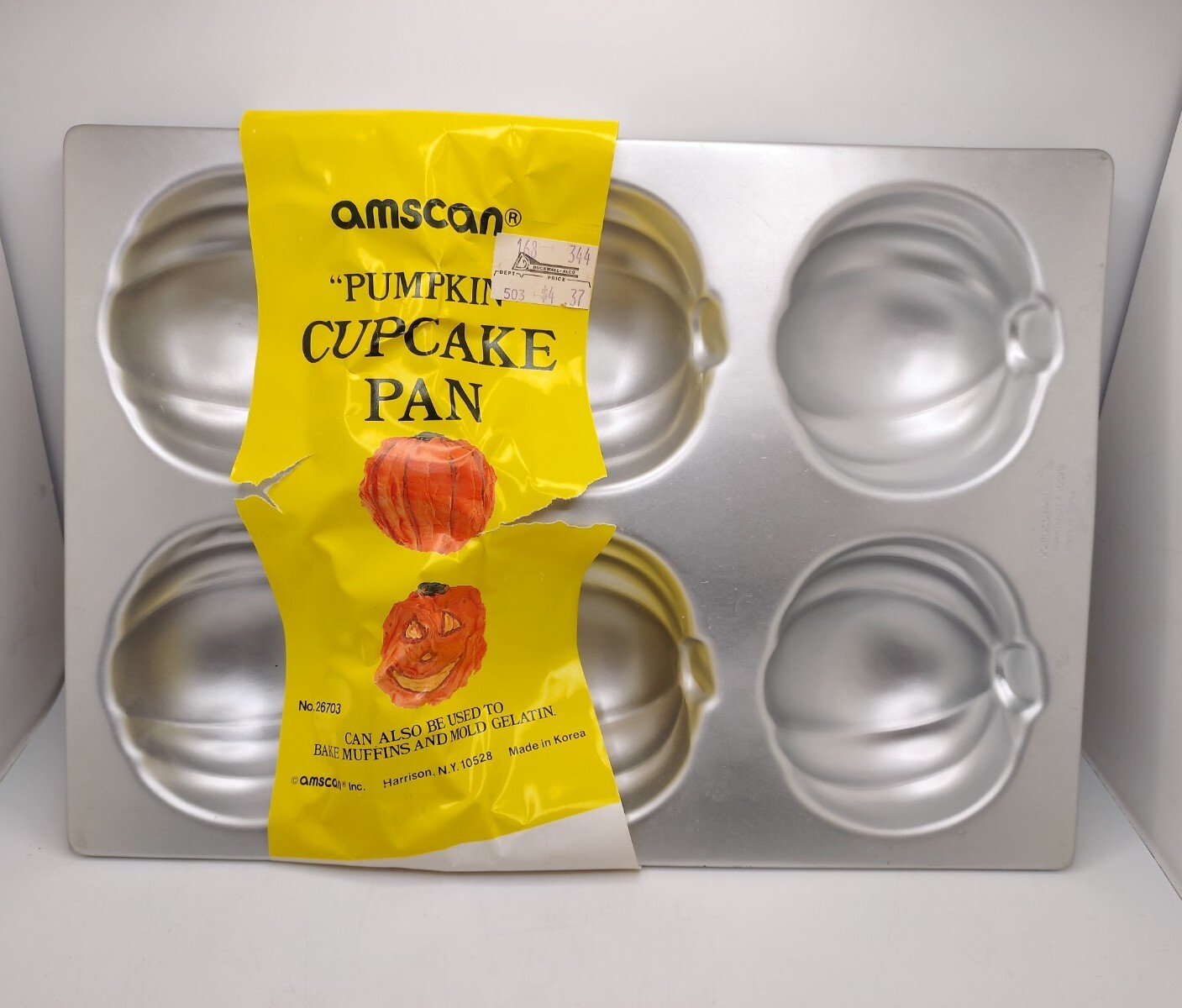 Vtg Amscan Aluminum Pumpkin Halloween Mini Cake Cupcake Pan 1980s Made In Korea