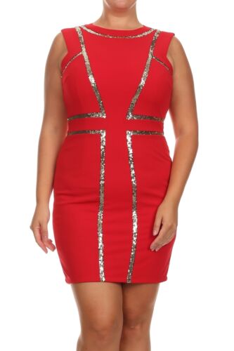 PLUS RED BLACK SEQUIN COCKTAIL EVENING CLUB FASHION MINI DRESS NEW 1X 2X 3X - Picture 3 of 7