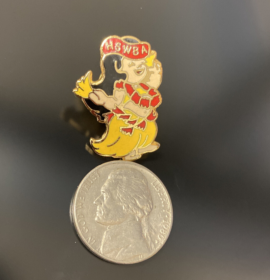 Vintage Hula Girl Pin HSWBA Hawaii Hibiscus Flowers Hula Girl Lilo