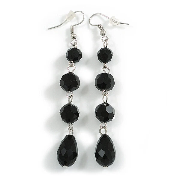 Black glass earrings discount