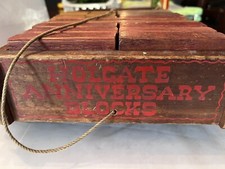 Vintage 1950 s Holgate Toys Anniversary Blocks Wooden Wagon Pull Toy w/32 Blocks