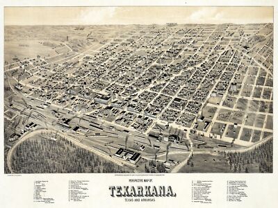 Decorative Poster. Fine Graphic Home Art Design. Texarkana perpective map. 2668