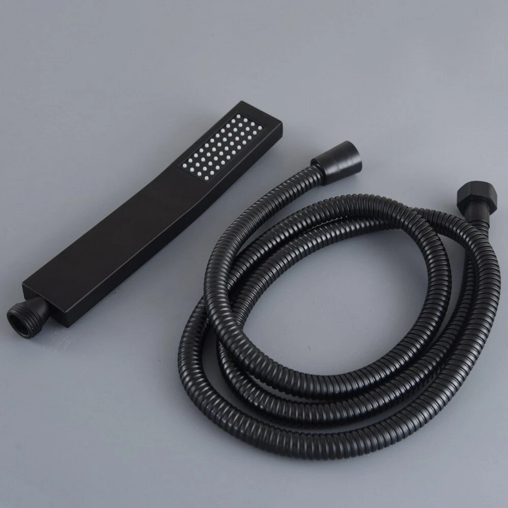 Bathroom Square Matte Black Stainless Steel Hand Held Shower Head 1.5M Hose