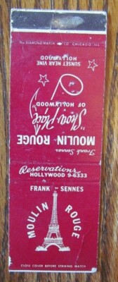 EIFFEL TOWER MATCHCOVER: MOULIN ROUGE (HOLLYWOOD, CALIFORNIA) FRANK SENNES -E2