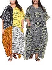 Ladies Geometric Multi Print V-Neck Kaftan Maxi Summer Holiday Womens Dress 8-28